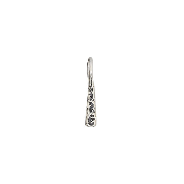 Ear wire, antiqued sterling silver, 16mm fishhook with fancy design and hole, 20 gauge. Sold per pair. image number 0