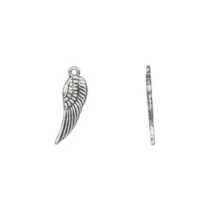 Charm, antique silver-plated "pewter" (zinc-based alloy), 15x5mm double-sided wing. Sold per pkg of 50.