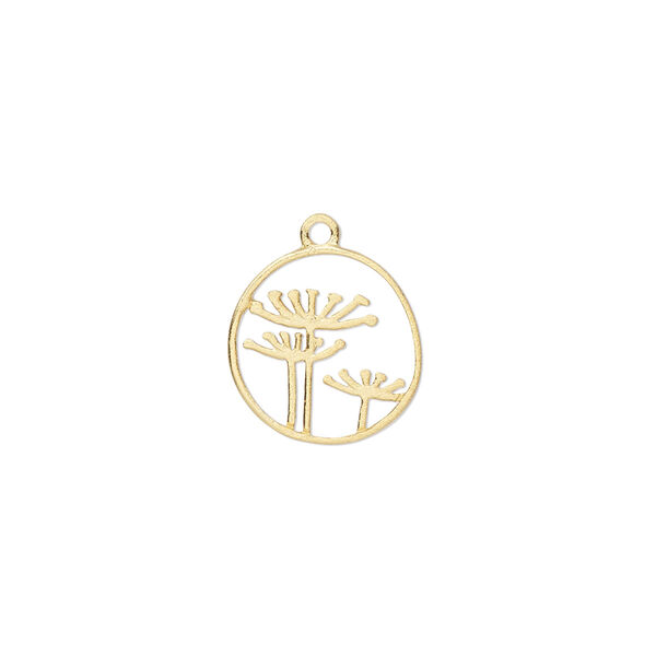 Charm Amoracast® 1pkg1 sterling silver, 13mm 2-sided cutout Queen Anne's Lace round, "vermeil" (gold finish) image number 0