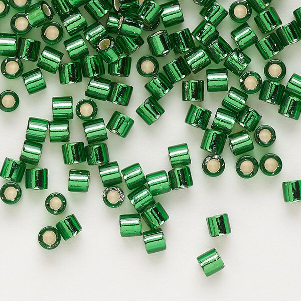 Seed bead, Delica®, glass, pkg/250g, #8 round, transparent silver-lined green (DBL-0046). image number 0