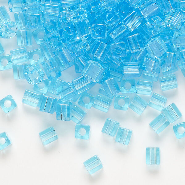 Seed bead, Miyuki, glass, pkg/25g, 3.5-3.7mm square, transparent light blue (SB-148). image number 0