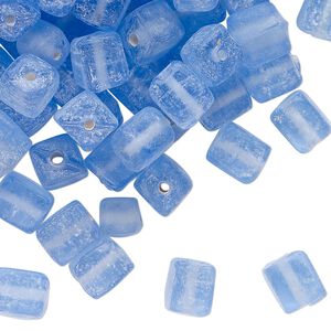 Bead, lampworked glass, translucent sky blue, 6mm-7x6mm cube. Sold per 2-ounce pkg, approximately 100 beads.