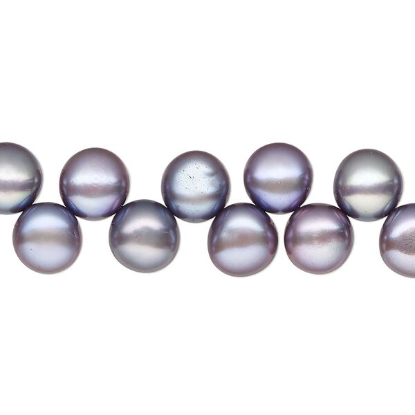 Pearl, cultured freshwater pearl (dyed), plum, 7-8mm top-drilled flat-sided round, C grade, Mohs hardness 2-1/2 to 4. Sold per 15" strand, approximately 75 beads. image number 0