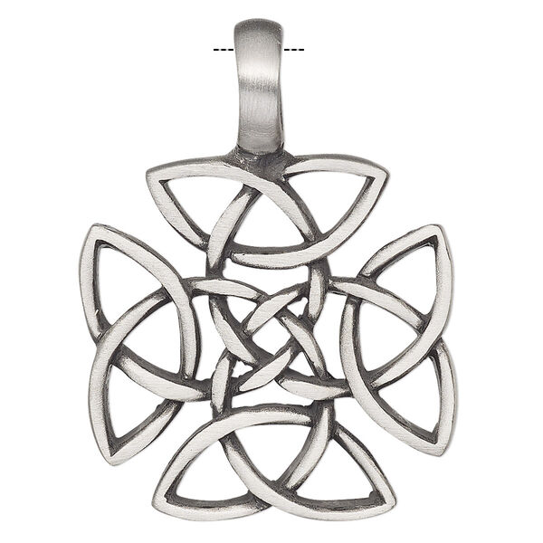 Pendant, Powerful Pewter Pendants, antiqued pewter (tin-based alloy), 41x30.5mm single-sided Celtic cross with 6mm hole. Sold individually. image number 0