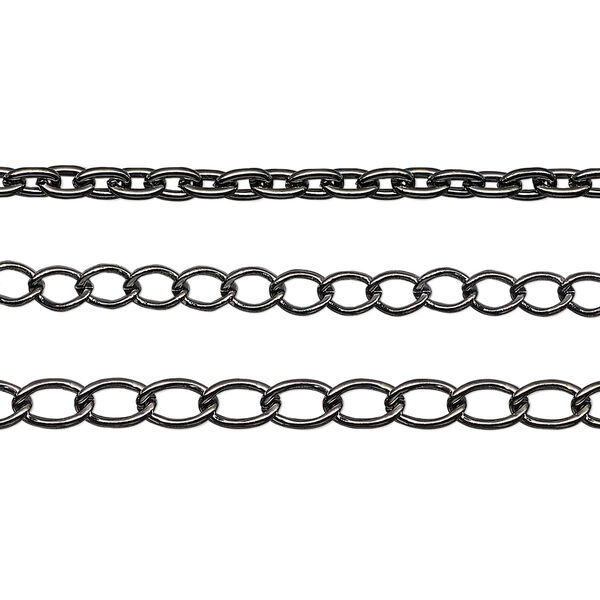 Chain, gunmetal-plated brass and steel, 4.8x3.3mm / 5x3.5mm / 6.7x4mm cable. Sold per pkg of (3) 8-inch sections. image number 0