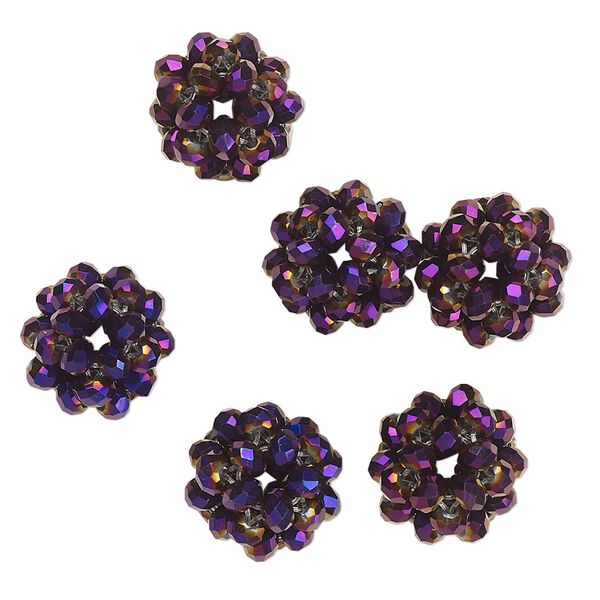 Bead, glass and monofilament, opaque metallic purple, 10mm round. Sold per pkg of 6. image number 0