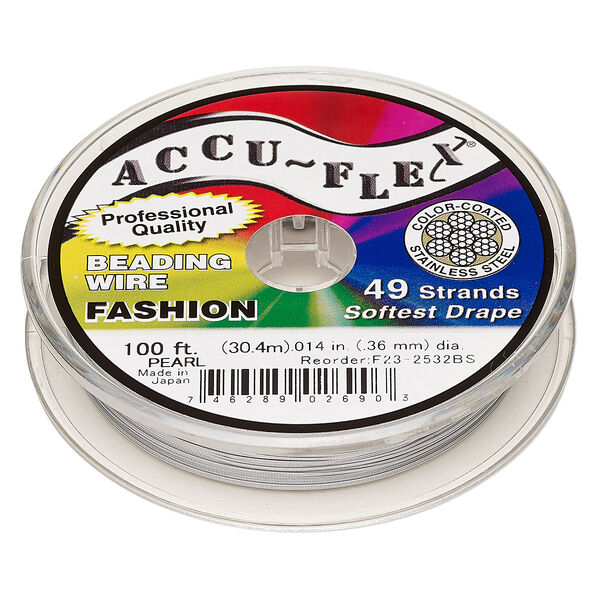 Beading wire, Accu-Flex®, nylon and stainless steel, pearl, 49 strand, 0.014-inch diameter. Sold per 100-foot spool. image number 0