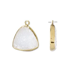 Drop, white druzy agate (natural) and gold-finished sterling silver, 16x16x16mm single-sided triangle. Sold per pkg of 2.