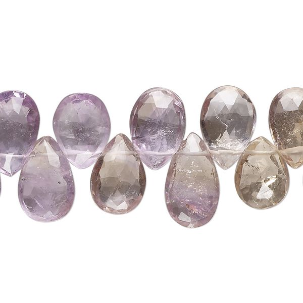 Amethyst / citrine 1pkg1, hand-cut top-drilled faceted puffed teardrop bead 8 inch 10x7mm-14x8mm image number 0