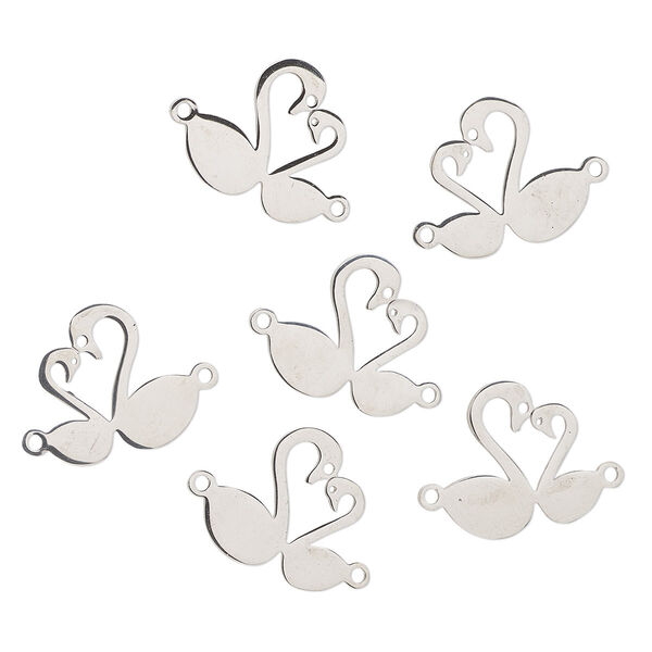 Link, stainless steel, 16x15.5mm swans. Sold per pkg of 6. image number 0