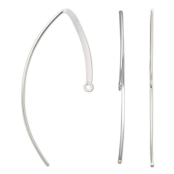 Ear wire, sterling silver-filled, 25mm flat marquise with closed loop, 18 gauge. Sold per pair. image number 0