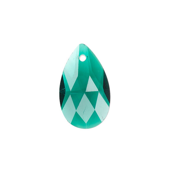 Drop, glass, transparent green, 22x13mm teardrop. Sold per pkg of 8. image number 0