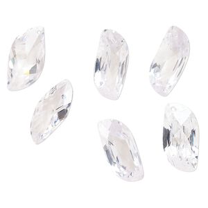 Drop cubic zirconia 6pk 20x10mm faceted curve, translucent blue shade