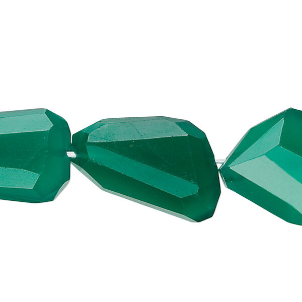 Green agate 1pkg10, hand-cut tumbled faceted freeform bead B- grade, 21x15mm-23x18mm image number 0
