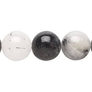 Tourmalinated quartz 1pkg1, round bead natural 15.5-16 inch 14mm
