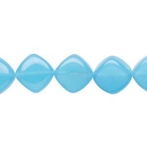 Bead, glass, translucent aqua blue, 11-12mm concave diamond. Sold per 13-inch strand, approximately 30 beads.