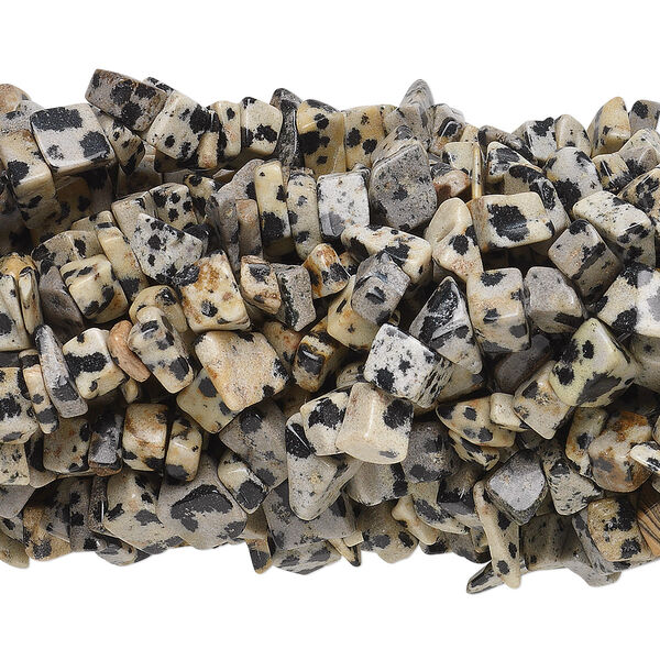 Bead, Dalmatian jasper (natural), medium chip, Mohs hardness 6-1/2 to 7. Sold per pkg of (10) 34-inch strands. image number 0