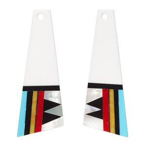 Focal, mother-of-pearl shell and resin, multicolored, 42x16mm single-sided right- and left-facing flat trapezoid. Sold per pkg of 2.