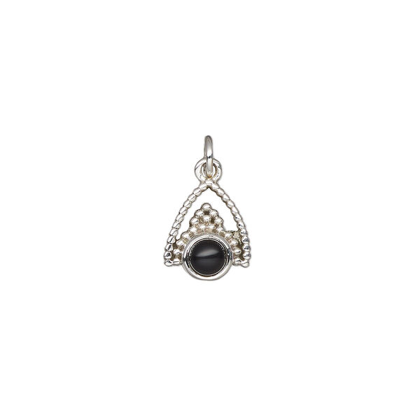 Black onyx / sterling silver 1pkg1, antiqued beaded drop 11x9mm image number 1