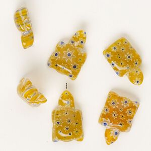 Bead, millefiori glass, translucent orange / cobalt blue / white, 17x13mm-21x14mm half-drilled turtle. Sold per pkg of 6.