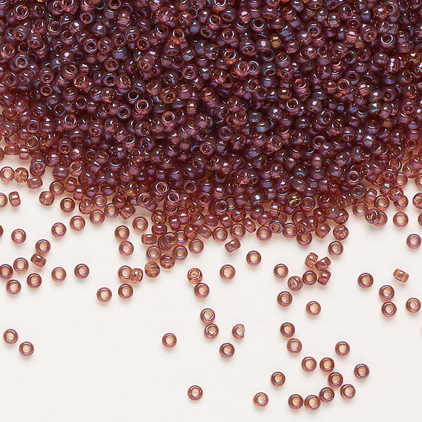 Seed bead, Miyuki, glass, pkg/35g, #15 rocaille, translucent gold luster claret (RR-302). image number 0