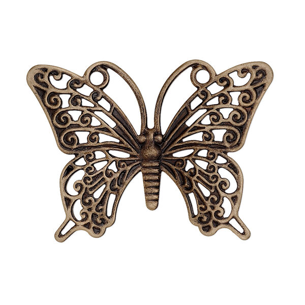 Focal, antiqued brass-colored brass, 36x26mm single-sided fancy butterfly. Sold per pkg of 10. image number 0