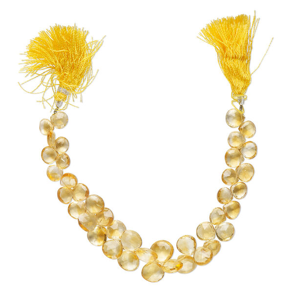 Bead, citrine (heated), light to medium, 7mm-13x12mm graduated hand-cut top-drilled faceted puffed teardrop, B+ grade, Mohs hardness 7. Sold per 8-inch strand, approximately 40 beads. image number 0