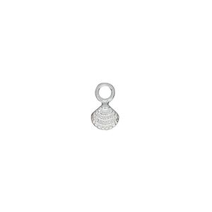 Charm, sterling silver, 6x5mm single-sided clamshell with 4mm closed round loop. Sold per pkg of 2.