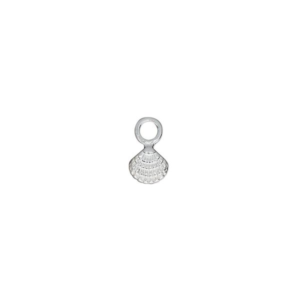 Charm, sterling silver, 6x5mm single-sided clamshell with 4mm closed round loop. Sold per pkg of 2. image number 0