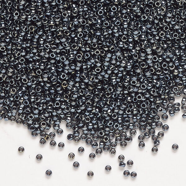 Seed bead, Miyuki, glass, pkg/250g, #15 rocaille, opaque metallic gunmetal (RR-451). image number 0