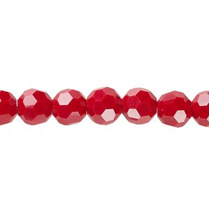 Bead 1pk 32 facets opaque red, Celestial Crystal® 8mm round 15.5-16 inch