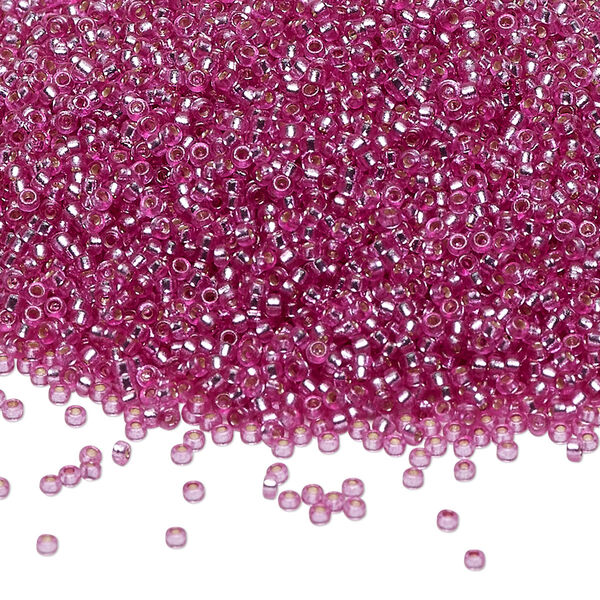 Seed bead, Miyuki, glass, pkg/250g, #15 rocaille, Duracoat® transparent silver-lined orchid, (RR-4277). image number 0