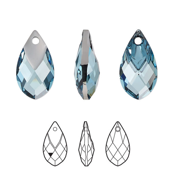 Drop 1pk aquamarine light chrome, Crystal Passions® 18x10mm pendant metallic cap pear 6565 image number 0