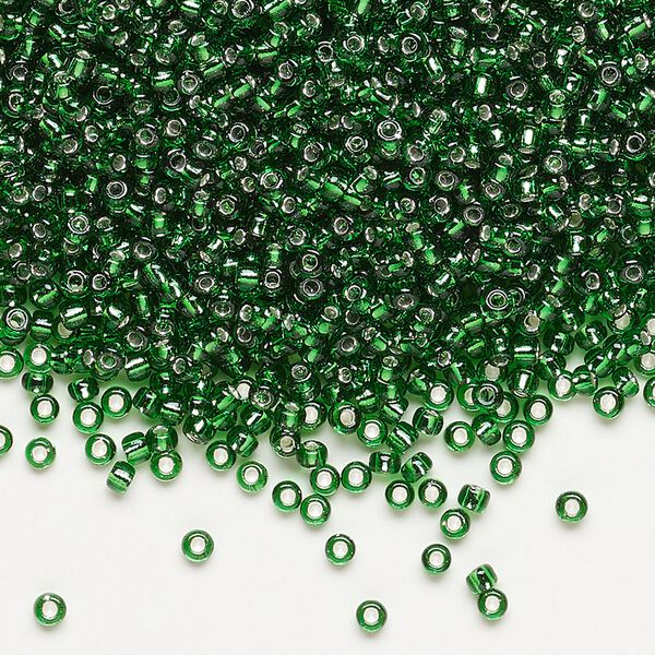 Seed bead, Dyna-Mites™, glass, pkg/1/2kg, #11 round, transparent silver-lined emerald green, (52:RR 11/0 RR). image number 0