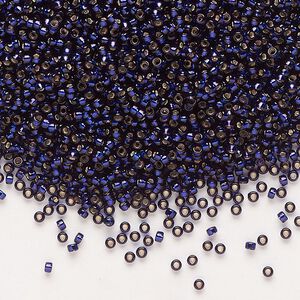 Seed bead, Miyuki, glass, pkg/35g, #15 rocaille, transparent silver-lined dark purple, (RR-1426).