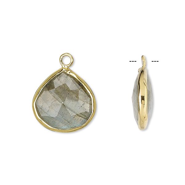 Drop, labradorite (natural) and gold-finished sterling silver, 15mm double-sided faceted teardrop. Sold per pkg of 2. image number 0