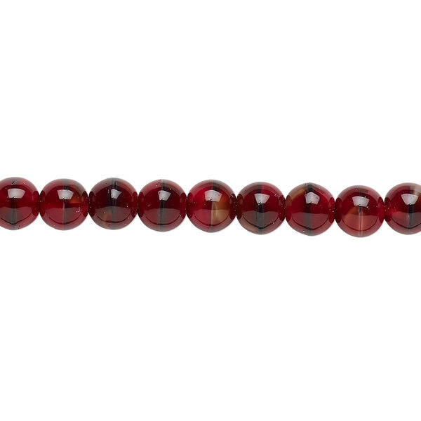 Bead, Czech glass druk, red and black, 6mm round. Sold per 15-1/2" to 16" strand. image number 0