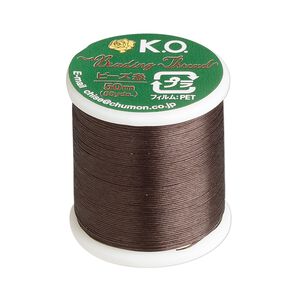 Thread, K.O., waxed nylon, brown, 0.15mm diameter. Sold per 55-yard spool.