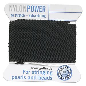 Thread, Griffin, nylon, black, size #14. Sold per 2-meter card (approximately 78 inches).