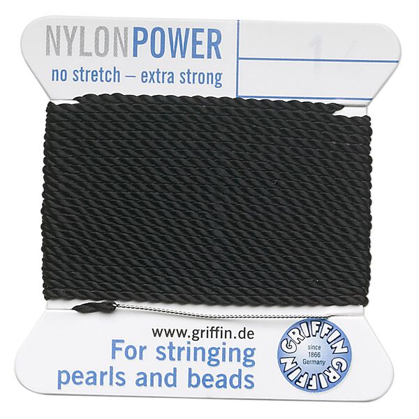 Thread, Griffin, nylon, black, size #14. Sold per 2-meter card (approximately 78 inches). image number 0