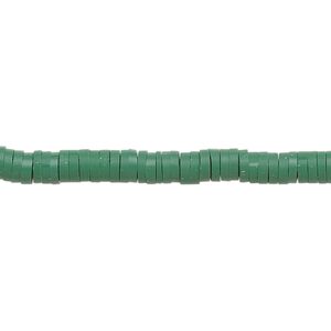 Bead, polymer clay, opaque dark green, 4x1mm heishi. Sold per pkg of (2) 15-1/2" to 16" strands.