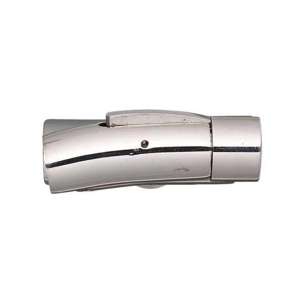 Clasp, bullet, stainless steel, 31x10mm curved round tube with push button and glue-in ends, 7.5mm inside diameter. Sold individually. image number 0