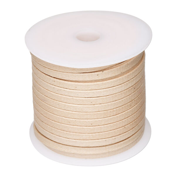Cord, waxed cotton, natural, 4mm flat. Sold per 25-meter spool. image number 0