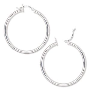 Earring hoop 1pkg2 sterling silver-filled, 40mm round / 3mm wide / latch-back, 1 pair
