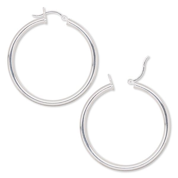 Earring hoop 1pkg2 sterling silver-filled, 40mm round / 3mm wide / latch-back, 1 pair image number 0
