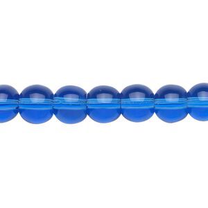 Bead, glass, blue, 8mm round. Sold per 36-inch strand.