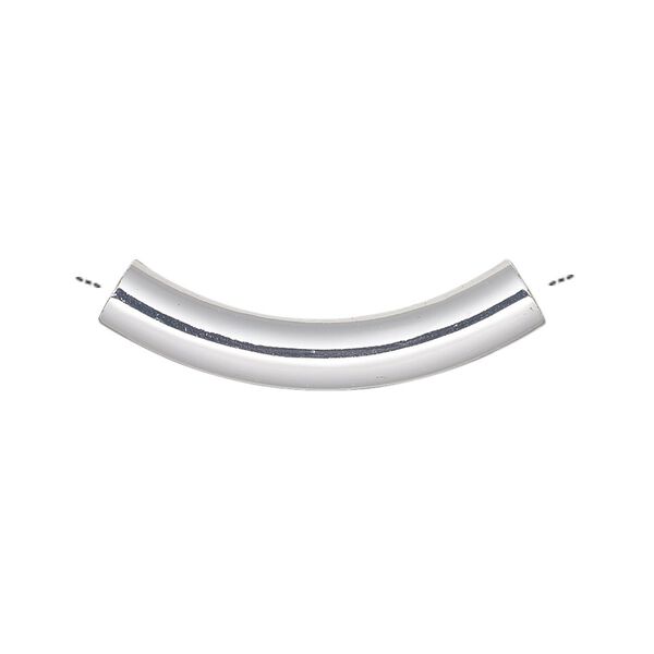 Bead, silver-plated brass, 30x5mm curved tube. Sold per pkg of 100. image number 0