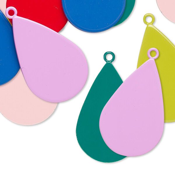 Drop mix, enameled steel, mixed colors, 25x17mm teardrop. Sold per pkg of 12. image number 0