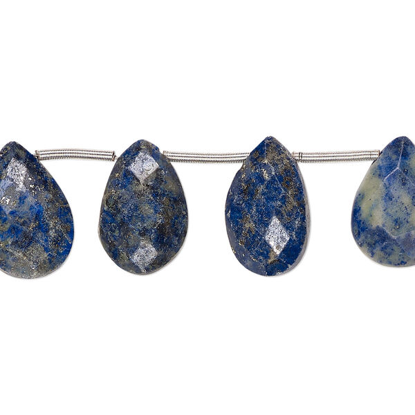 Bead, lapis lazuli (natural), 11x8mm-16x11mm hand-cut top-drilled faceted puffed teardrop with 0.4-1.4mm hole, C- grade, Mohs hardness 5 to 6. Sold per pkg of 15. image number 0