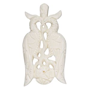 Focal, camel bone (bleached), white, 56x31mm side-drilled double peacock, Mohs hardness 2-1/2. Sold individually.